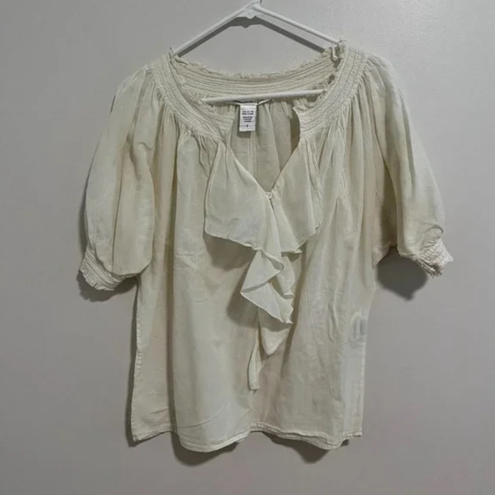 Diane von Furstenberg DVF White Ruffle V-Neck Blouse Size 6